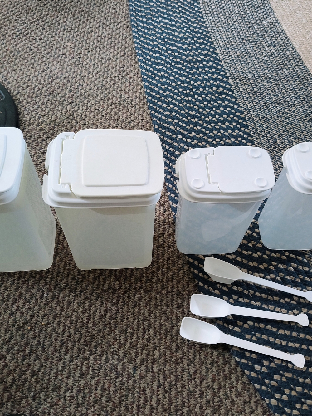 White Plastic Kitchen Storage Canisters with Spoons - Set of Four Buddeez